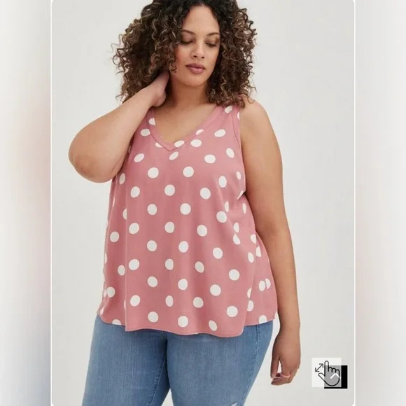 Torrid Challis Stitch Detail Tank, Pink Dot, Size 2 (2X 18-20) - Picture 1 of 5